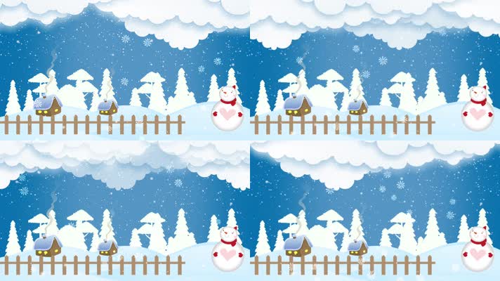 卡通冬天雪景背景循环