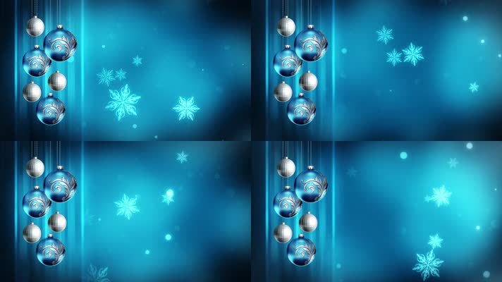 圣诞铃铛蓝色背景雪花飘落背景