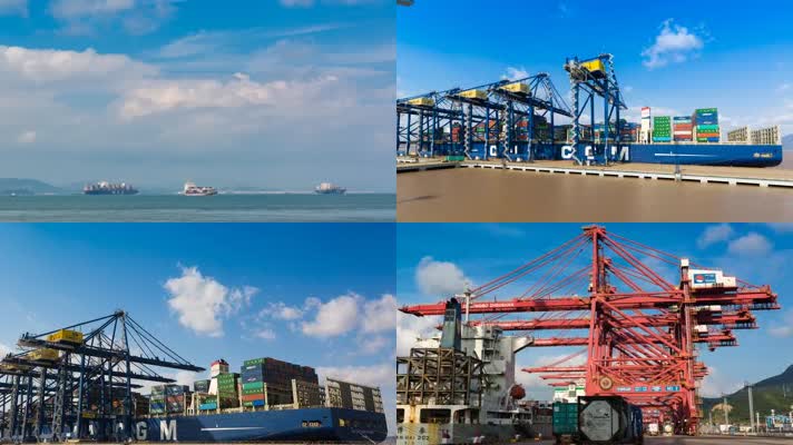 宁波舟山港货轮集装箱装载港口延时视频