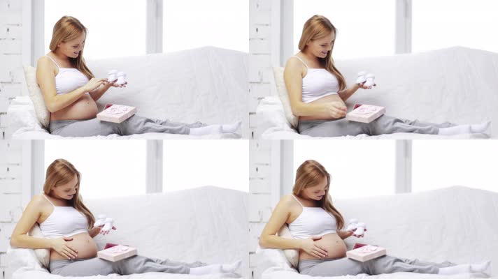 抚摸肚子 快乐的孕妇 怀孕 