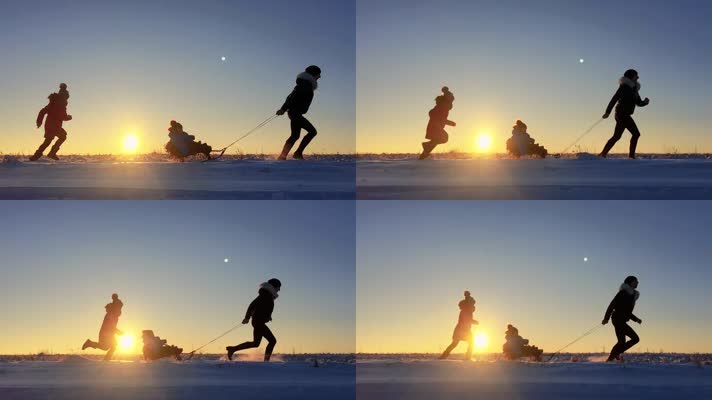 雪地玩耍 雪地奔跑 雪橇  