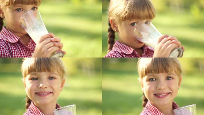 小女孩喝牛奶儿童快乐成长视频