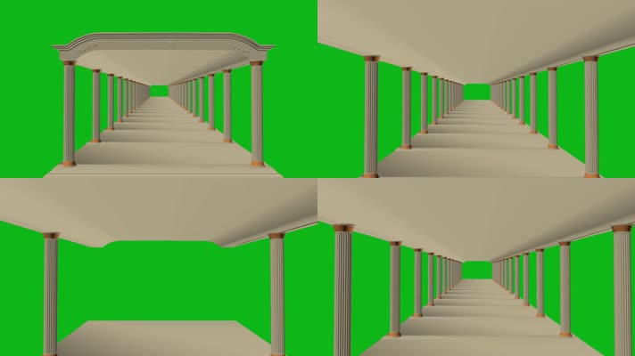 绿屏罗马柱走廊穿梭特效抠像素材