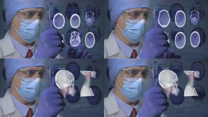 智慧医疗vr虚拟现实科幻屏幕大脑ct检查
