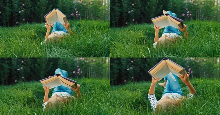 小女孩看书 看书 躺草地看书  
