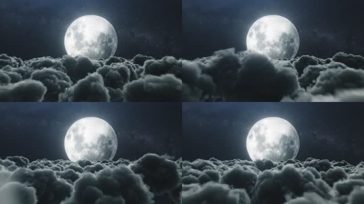 4k乌云密布云中穿行圆月背景视频 