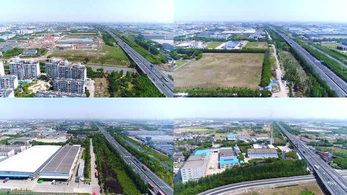 航拍上海青浦绕城高速沿途住宅厂房建筑