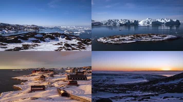 4k唯美极地冰河融合夕阳日落光影云海延时
