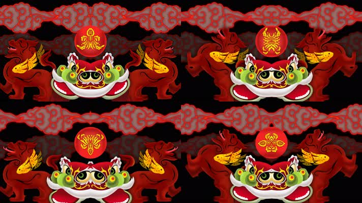 中国风 中国狮子面具 舞狮 变幻  