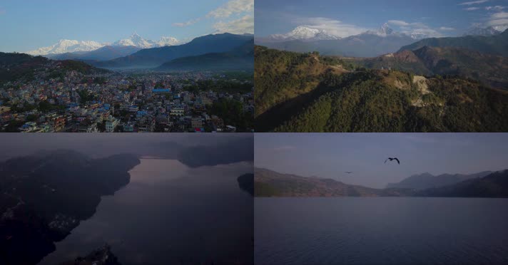 4k航拍尼泊尔城市与自然风光
