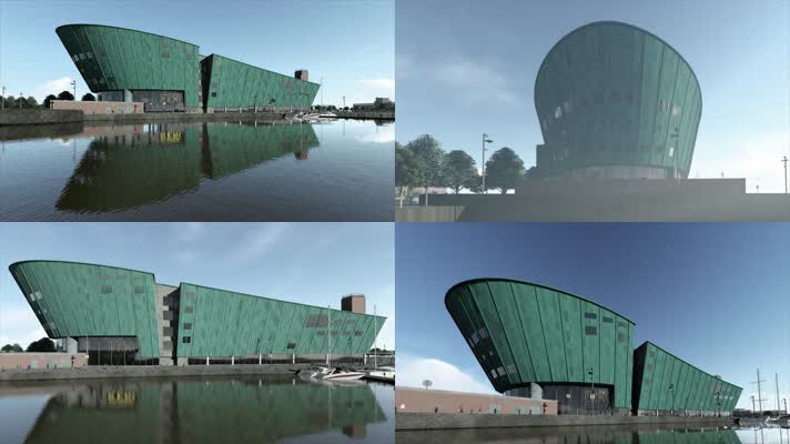 湖边展览馆建筑设计动画视频
