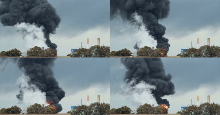 炼油厂爆炸事故滚滚浓烟冒黑烟视频素材