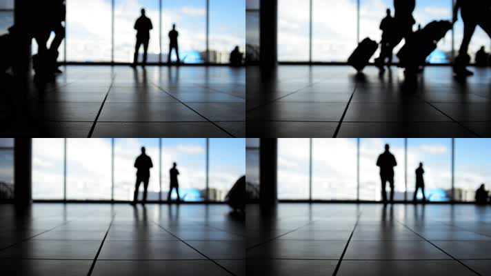 机场 候机厅 旅客 逆光剪影  