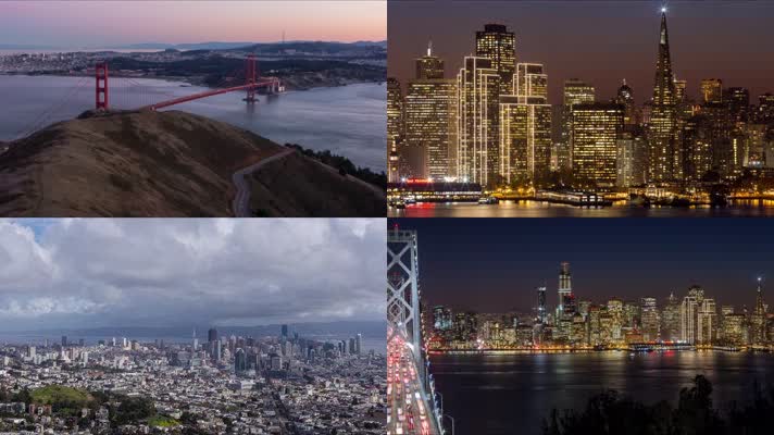 4k美国旧金山城市建筑交通黄昏夜景延时