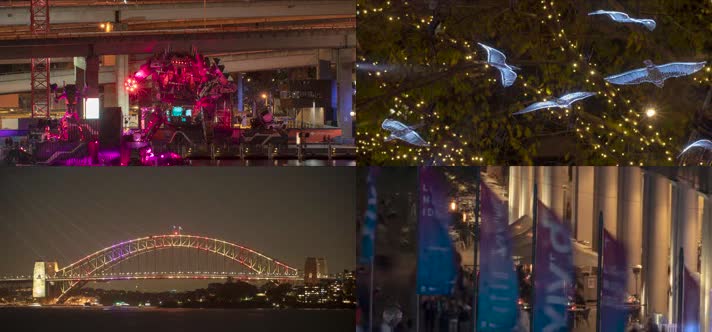 4k澳大利亚悉尼海滨城市建筑夜景与灯光延时