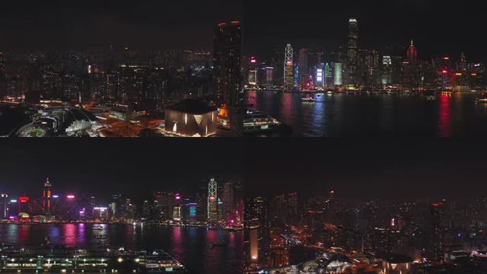 航拍香港中环九龙湾仔尖水咀楼宇夜景