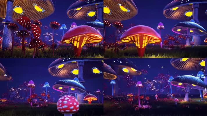4k梦幻粒子童话森林蘑菇世界
