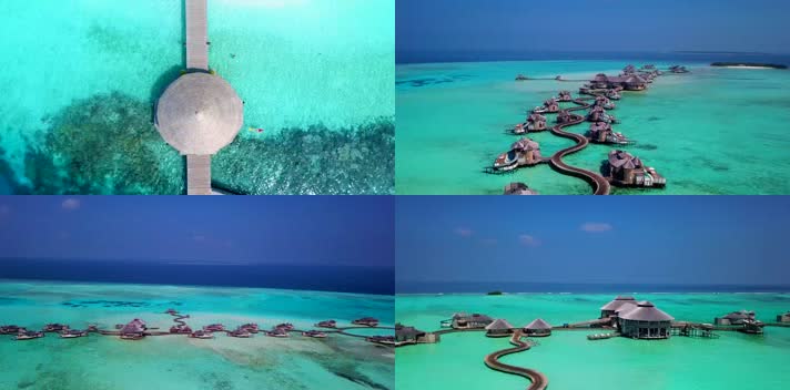 4k航拍马尔代夫度假海水岛屿游船沙滩珊瑚礁
