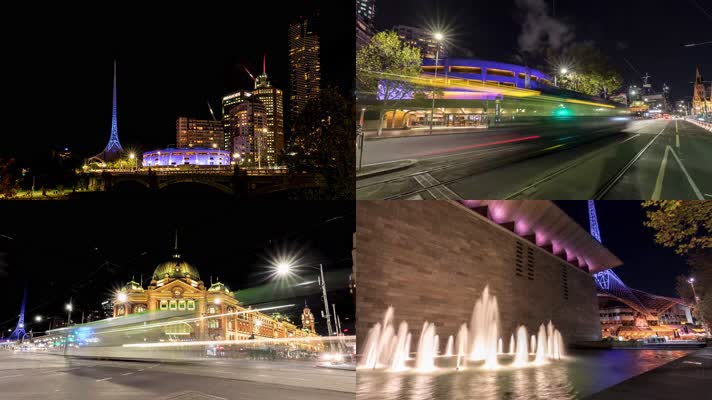 4k澳洲墨尔本城市夜景延时摄影