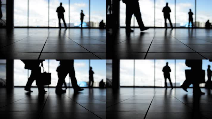 机场 候机厅 旅客 逆光剪影 