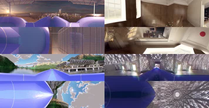 4k城市建筑室内湖泊自然穿梭VR视角