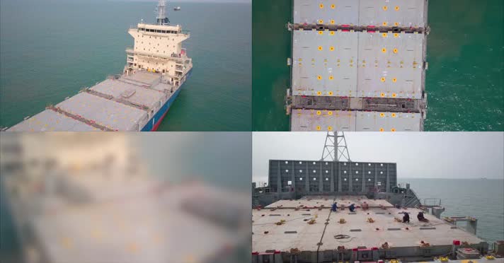 4K航拍中国南海海域货轮集装箱船运海运