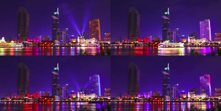 4k越南首都胡志明市海滨摩天大楼现代都市景