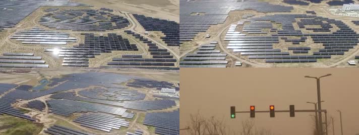 4k航拍山西熊猫造型太阳能发电站