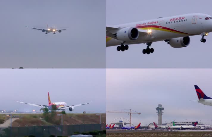 4k中国海南航空飞机机场降落过程