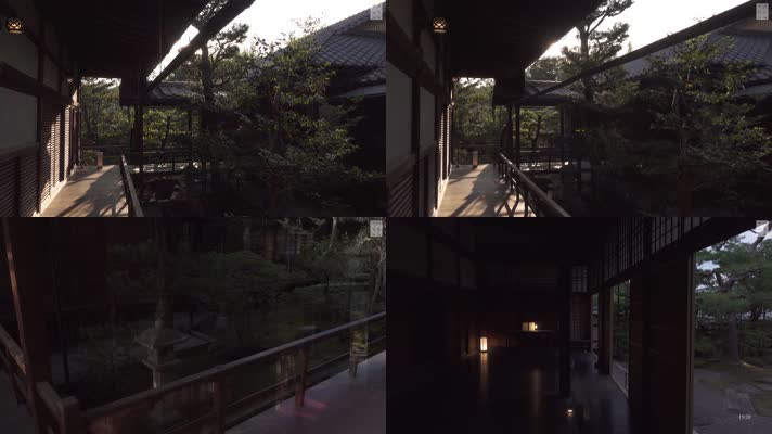 4k航拍逆光下日本京都寺院春光院古建筑