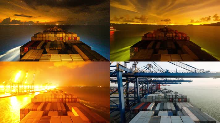 4K航拍中国南海货轮集装箱船运海运