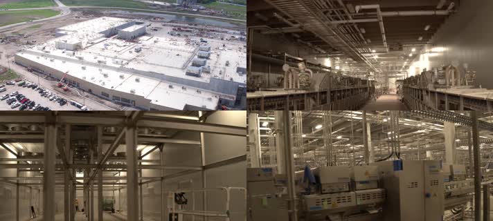 4k企业工厂厂房内设备生产流水线安装调试施