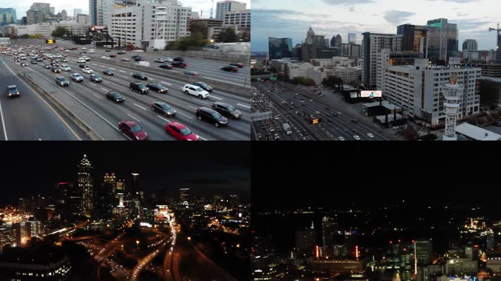 4k航拍美国亚特兰大交通与城市夜景