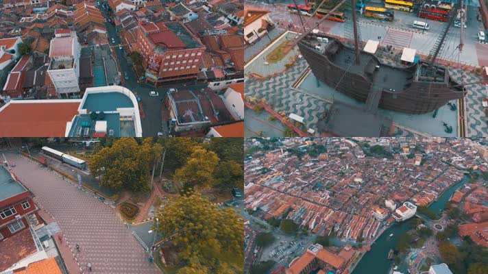 4K马来西亚历史名城马六甲航拍