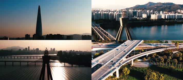 4k航拍韩国首尔奥林匹克大桥