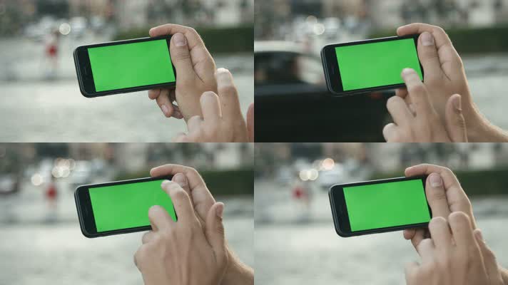 绿屏点击手机屏幕 操作智能手机  