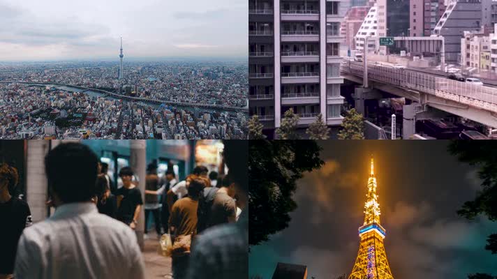 4k航拍日本东京城市建筑交通街道人文夜景车