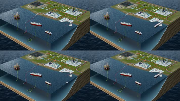 大海油气资源开采三维动画