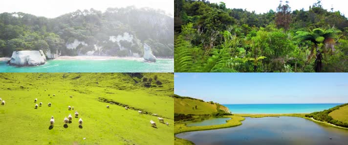 4k航拍新西兰岛海滨山川瀑布湖泊森林绝美自