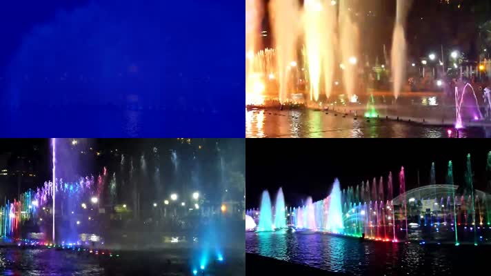 公园的灯光和喷泉表演