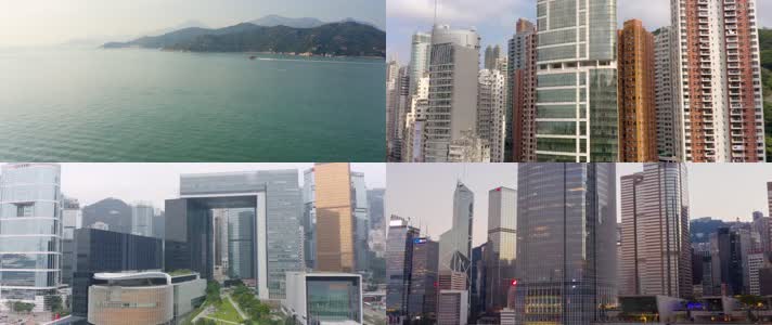 4k航拍香港海滨建筑楼宇街道交通