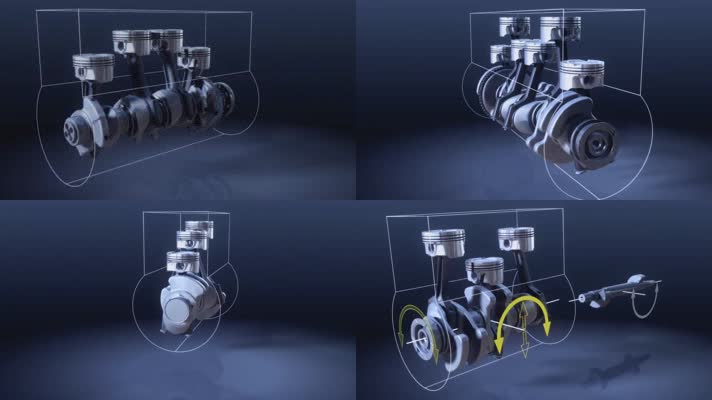 宝马1.5升3缸双涡轮增压发动机引擎3D动画