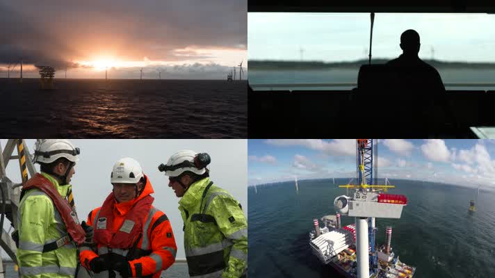 4K海上新能源开发海上风电场安装风力涡轮