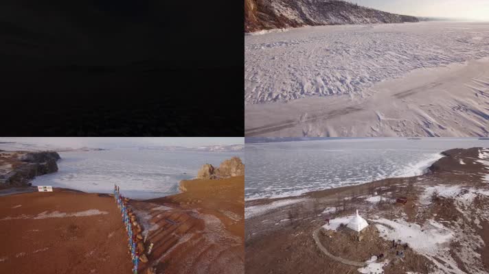 冬季航拍贝加尔湖自然风景旅游宣传片素材