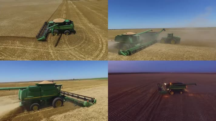 小麦丰收联合收割机航拍大型农机田间作业4