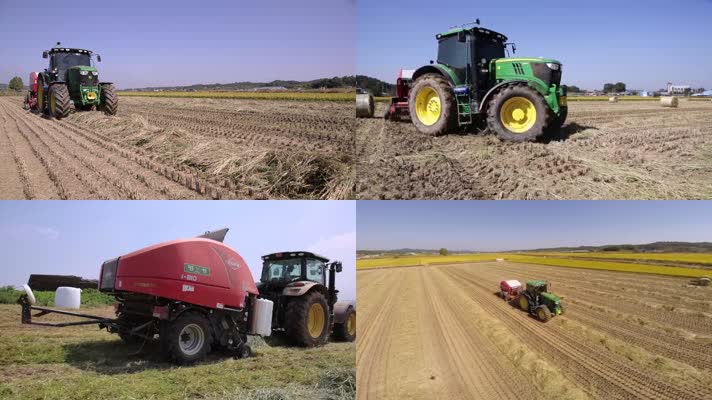 水稻田机械化收割作业农业素材 