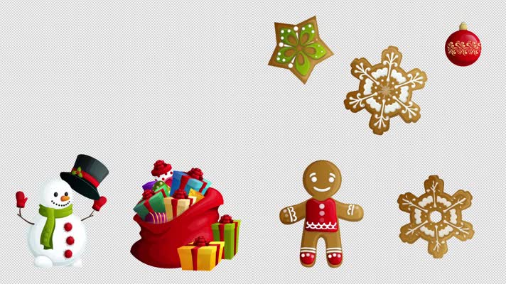 圣诞礼物雪人铃铛姜饼人卡通装饰动态图案