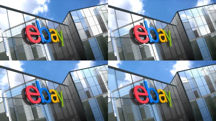 4K超清玻璃幕墙蓝天白云企业ebay标志LOGO