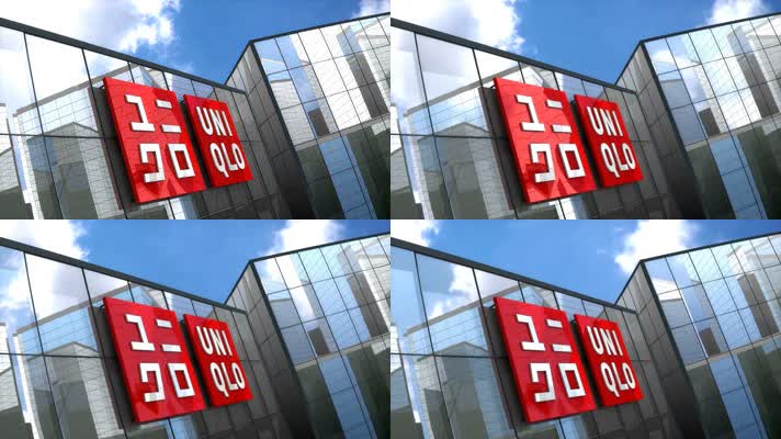 4K超清玻璃幕墙蓝天白云企业标志优衣库LOGO