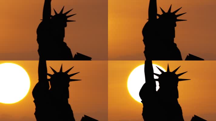 纽约自由女神像逆光剪影